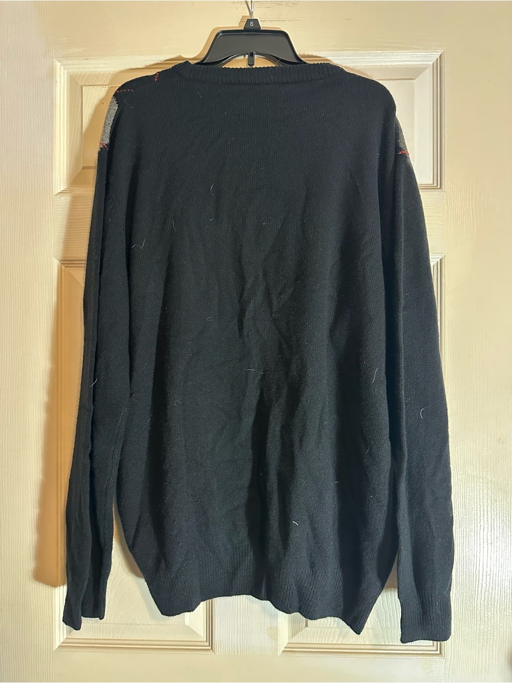 Jos. A. Bank Black & Gray Argyle Crewneck Sweater with Red Accents - Picture 2 of 3
